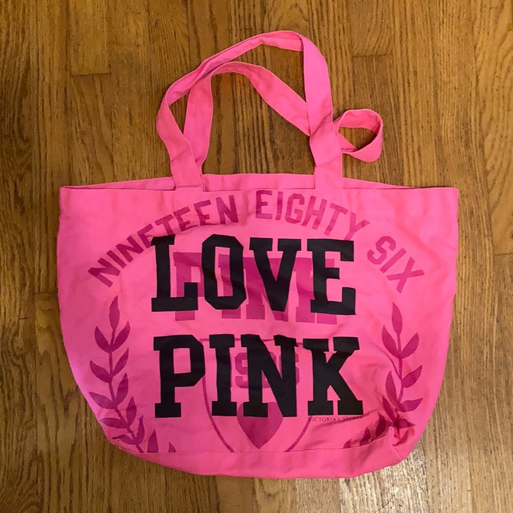 Neon pink LOVE PINK beach bag